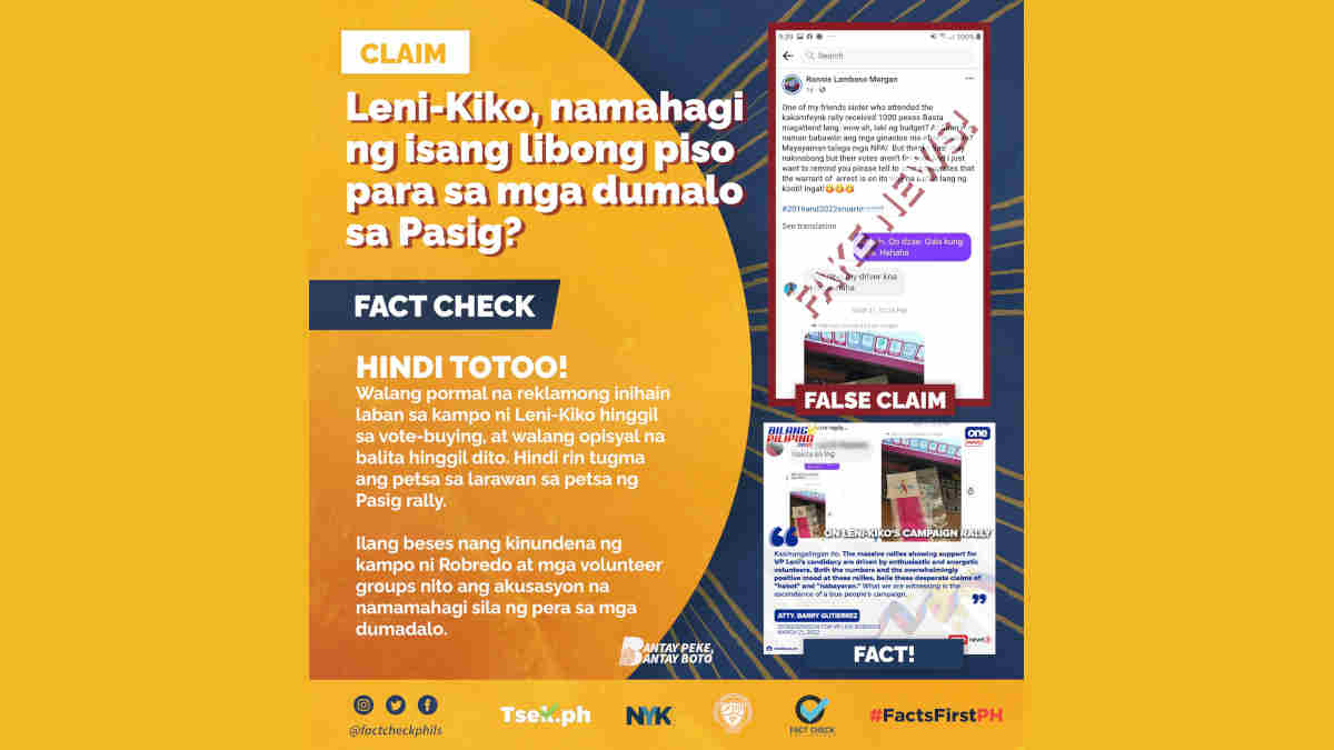 Leni Kiko Namahagi Ng Isang Libong Piso Sa Mga Dumalo Sa Campaign