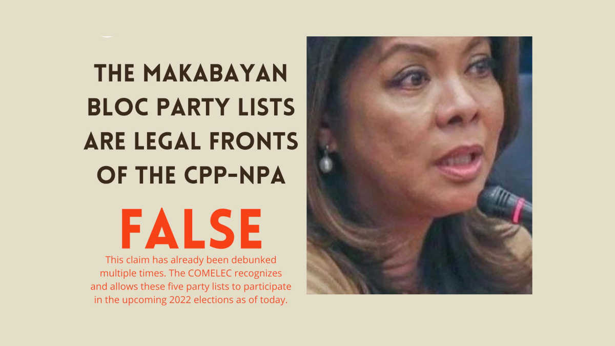 False: The Makabayan Bloc Party Lists Are Legal Fronts Of The CPP-NPA